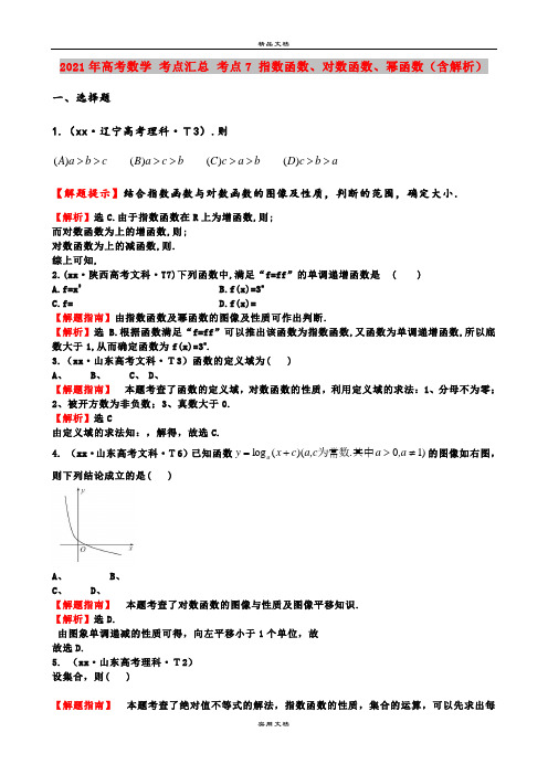 2021年高考数学 考点汇总 考点7 指数函数、对数函数、幂函数(含解析)