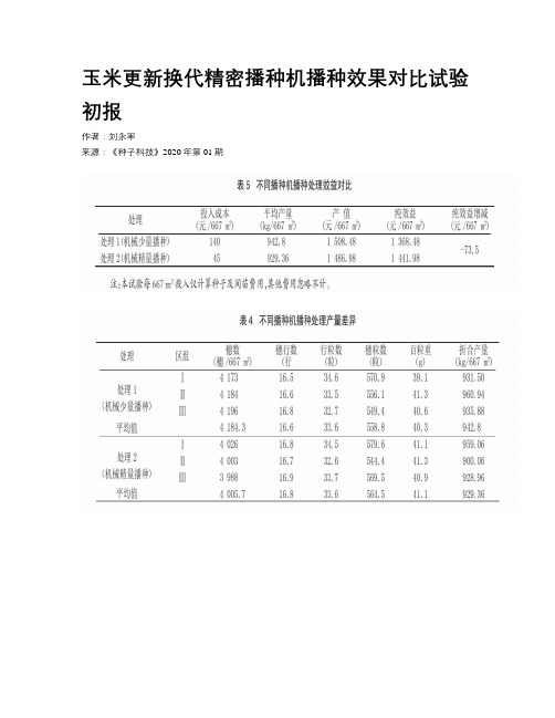 玉米更新换代精密播种机播种效果对比试验初报