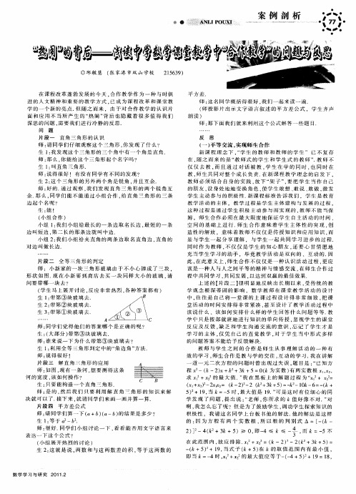 “热闹”的背后——浅谈中学数学课堂教学中“合作教学”的问题与反思