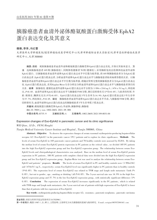 胰腺癌患者血清外泌体酪氨酸蛋白激酶受体EphA2蛋白表达变化及其意义