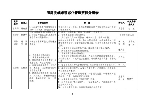 玉屏县城市常态化管理责任分解表