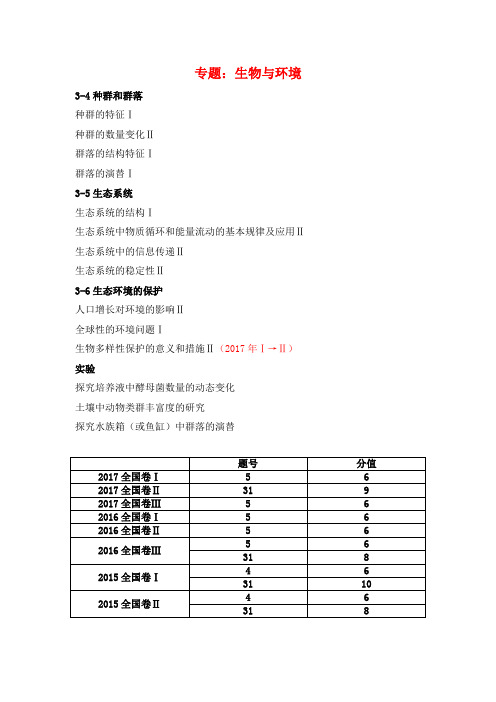 2015、2016、2017三年高考全国卷生物试题分专题分类归纳研析及2018考纲解读和二轮复习建议专题七