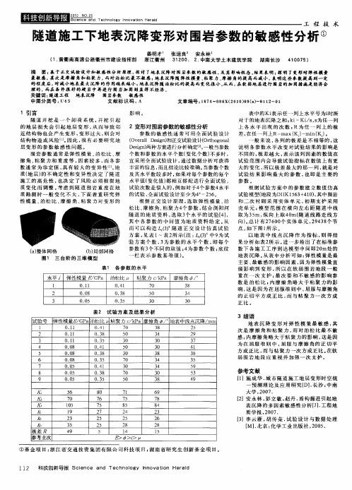 隧道施工下地表沉降变形对围岩参数的敏感性分析