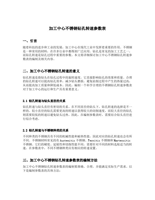 加工中心不锈钢钻孔转速参数表