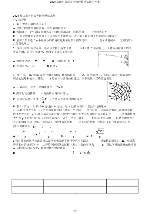 2020届山东省新高考物理模拟试题附答案