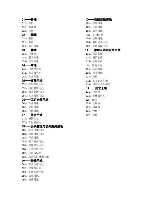 土地利用现状分类地类编码