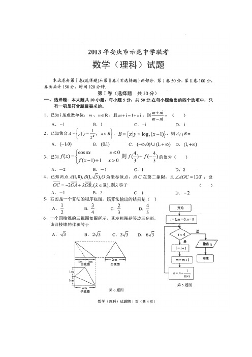 安徽省安庆市示范中学2013届高三联考数学(理)试题(扫描版,详解)