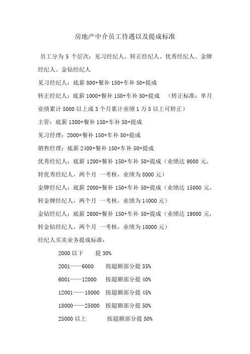 房地产中介员工待遇以及提成标准