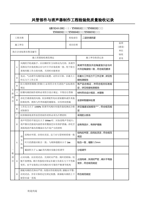 风管部件与消声器制作工程检验批质量验收记录