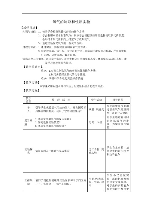 初中化学_氧气的制取与性质教学设计学情分析教材分析课后反思