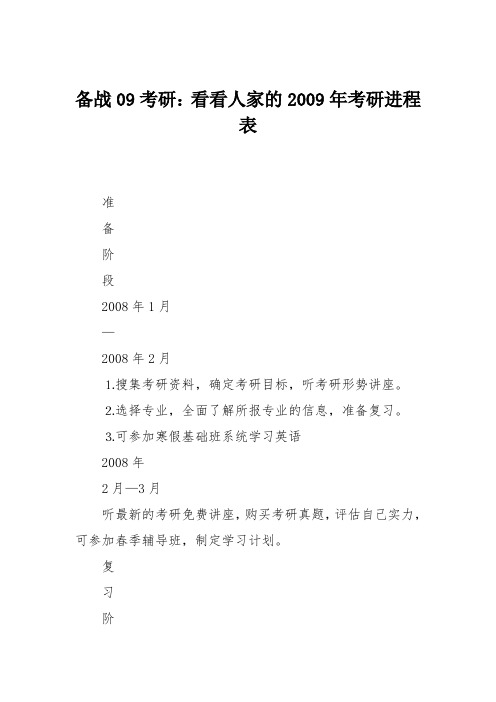 备战09考研：看看人家的2009年考研进程表