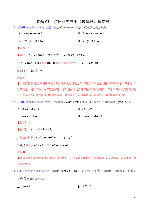 专题03 导数及其应用(选择题、填空题)高考真题文科数学分项汇编(解析版)