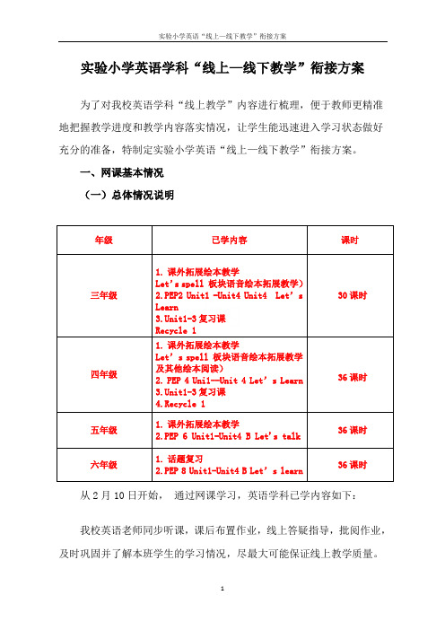 实验小学英语“线上—线下教学”衔接方案