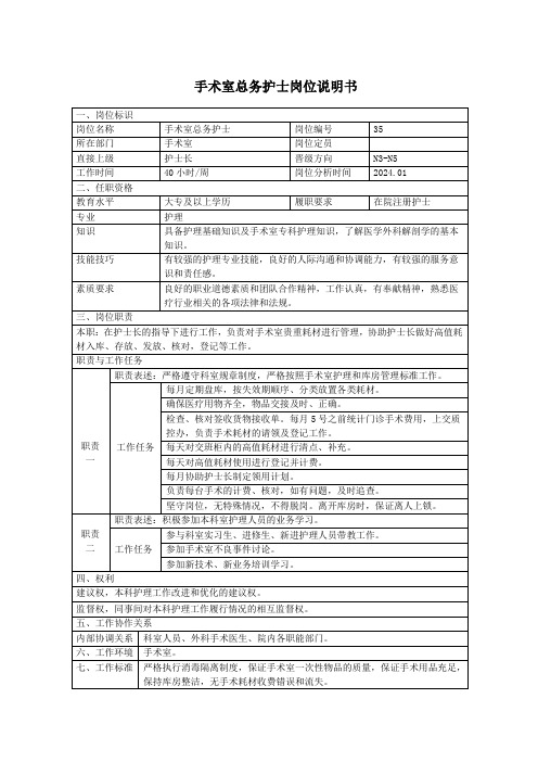 手术室总务护士岗位说明书