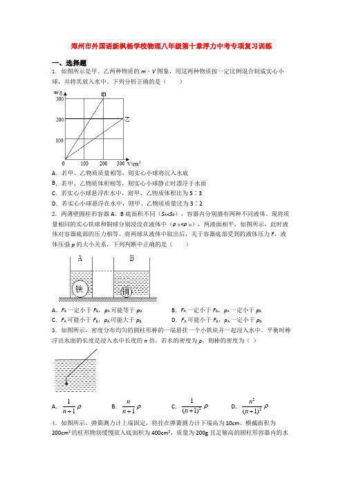 郑州市外国语新枫杨学校物理八年级第十章浮力中考专项复习训练