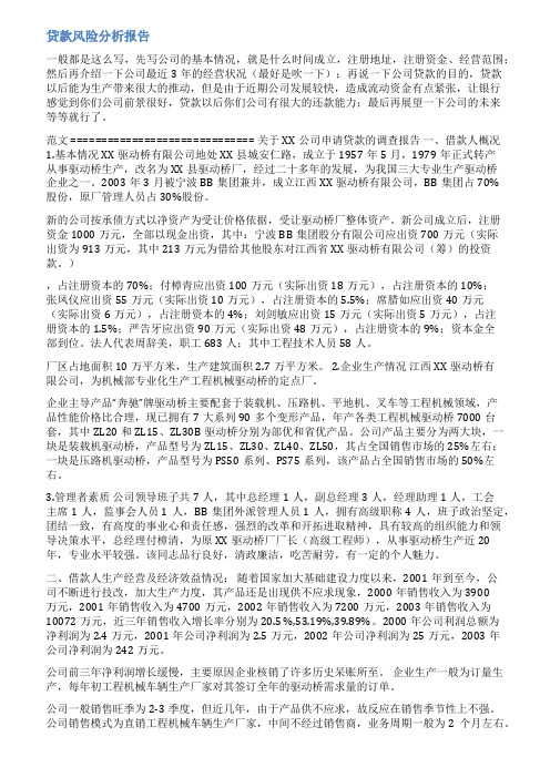 贷款风险评估范文
