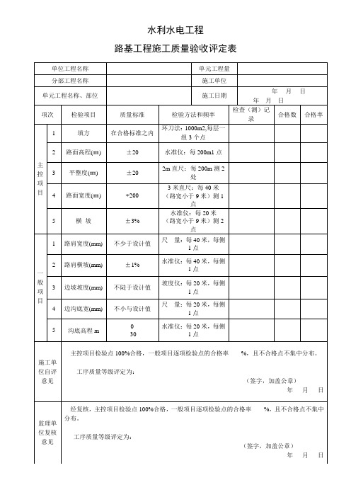 路基工程单元质量评定表