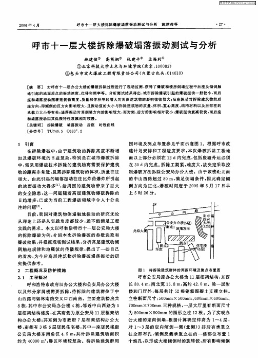 呼市十一层大楼拆除爆破塌落振动测试与分析