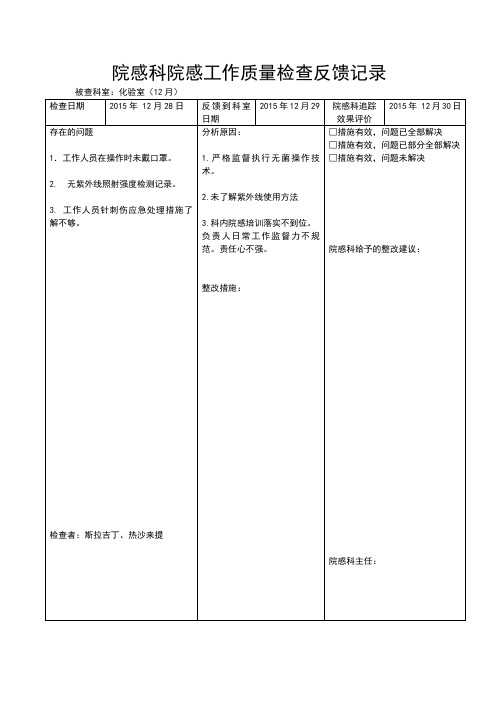 院感科院感工作质量检查反馈记录