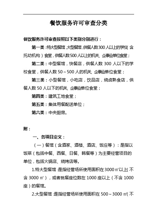 餐饮服务许可审查分类