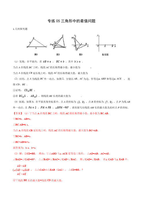 专练05 三角形中的最值问题-2021年中考数学压轴题专项高分突破训练(全国通用)(解析版)