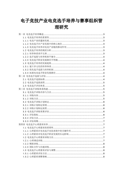 电子竞技产业电竞选手培养与赛事组织管理研究