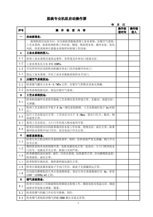 脱硫系统启动操作卡