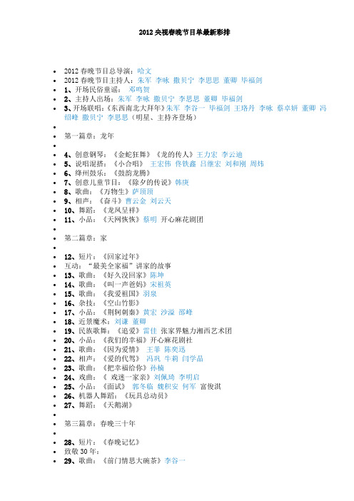 2012央视春晚节目单最新彩排