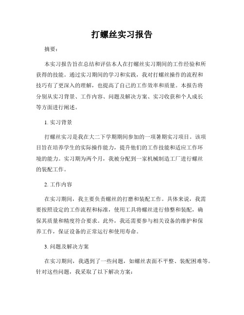 打螺丝实习报告