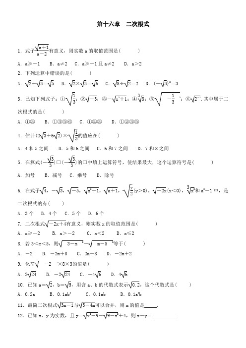 2020-2021学年人教版八年级数学下册 第十六章 二次根式 全章训练题含答案