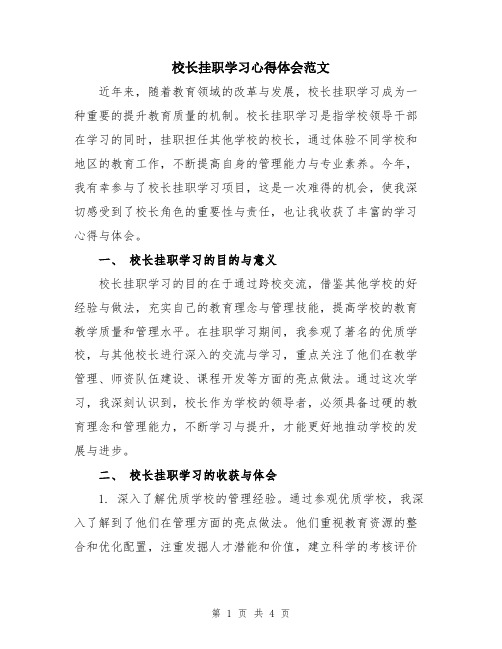 校长挂职学习心得体会范文