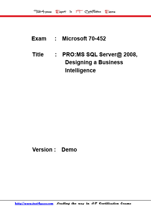 Test4pass Microsoft 70-452 exam dumps questions answers