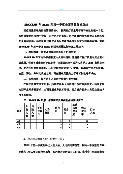 2018科室第一季度医疗质量分析总结