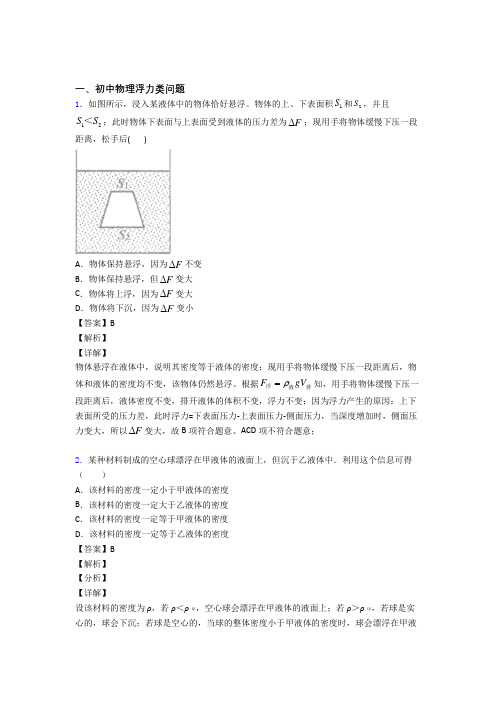 2020-2021中考物理浮力类问题综合经典题附答案