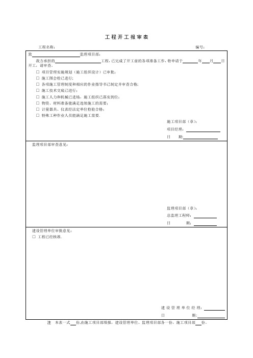 工程开工报审表样本【范本模板】