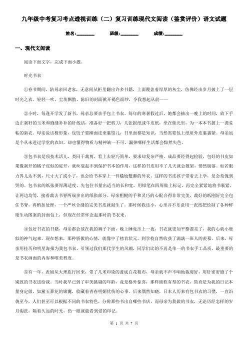 九年级中考复习考点透视训练(二)复习训练现代文阅读(鉴赏评价)语文试题