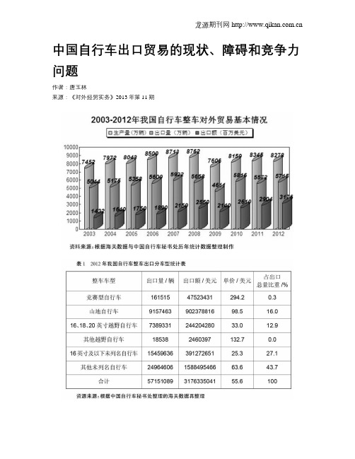 中国自行车出口贸易的现状、障碍和竞争力问题