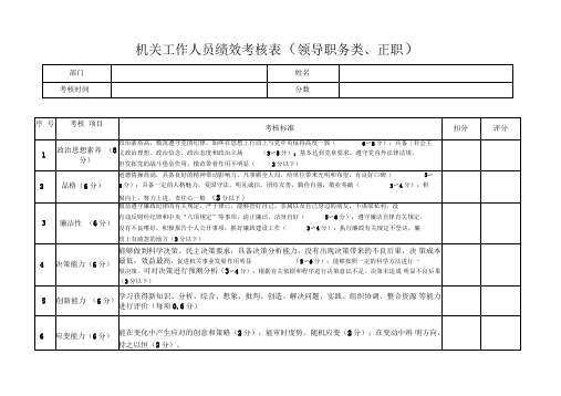 机关事业单位工作人员绩效考核表