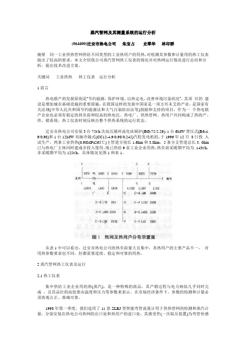 蒸汽管网及其测量系统的运行分析