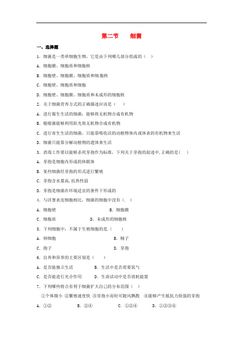 八年级生物上册 第五单元 第四章 第二节 细菌同步练习2 (新版)新人教版