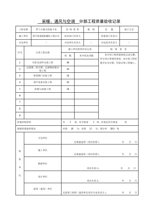 建筑工程采暖、通风与空调分部工程质量验收记录