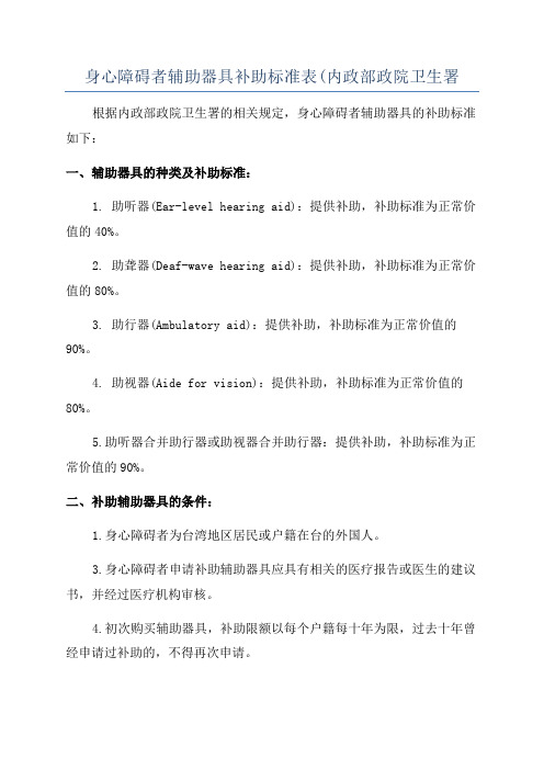 身心障碍者辅助器具补助标准表(内政部政院卫生署