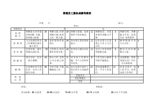 普通员工服务成绩考核表