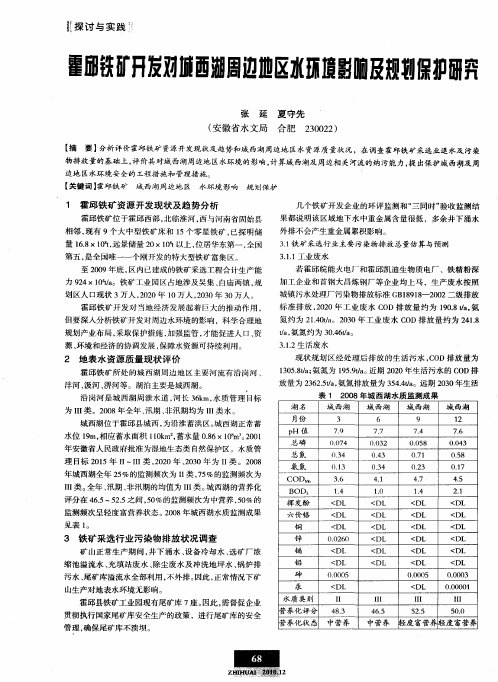 霍邱铁矿开发对城西湖周边地区水环境影响及规划保护研究