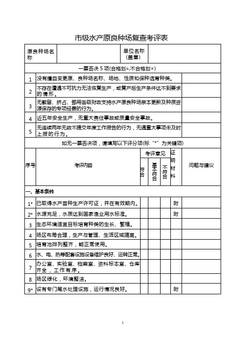 市级水产原良种场复查考评表