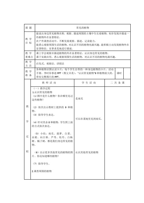 湘科版小学科学一年级下册第一课——4.1常见的植物