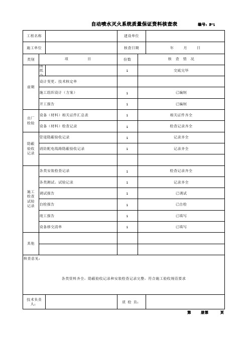 自动喷水灭火系统质量保证资料核查表