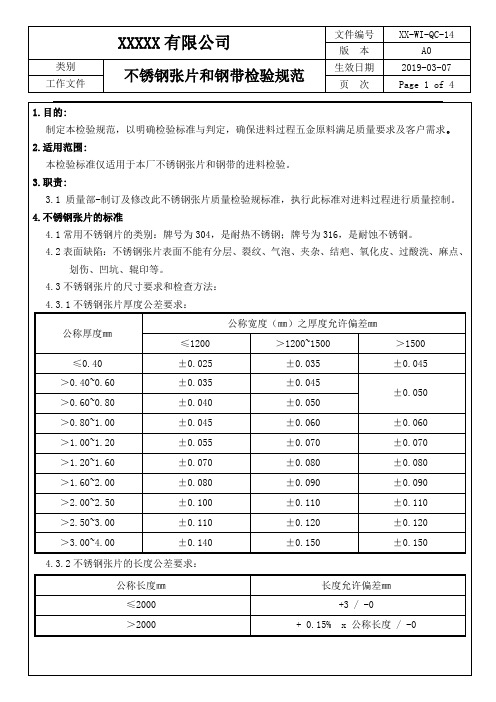 不锈钢张片和钢带检验规范