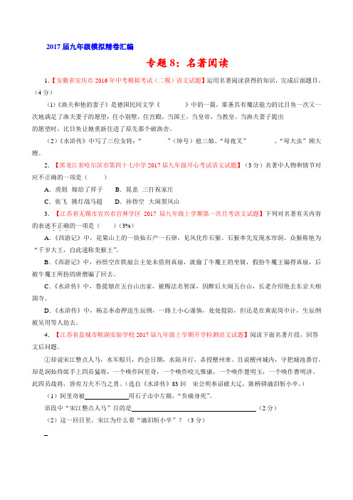 专题08 名著导读((第01期)-2016-2017学年九年级语文精品解析卷汇编(原卷版)