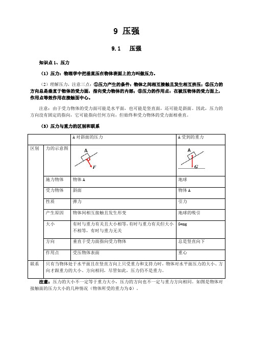 新人教版八年级下册物理第9章内能知识点全面总结